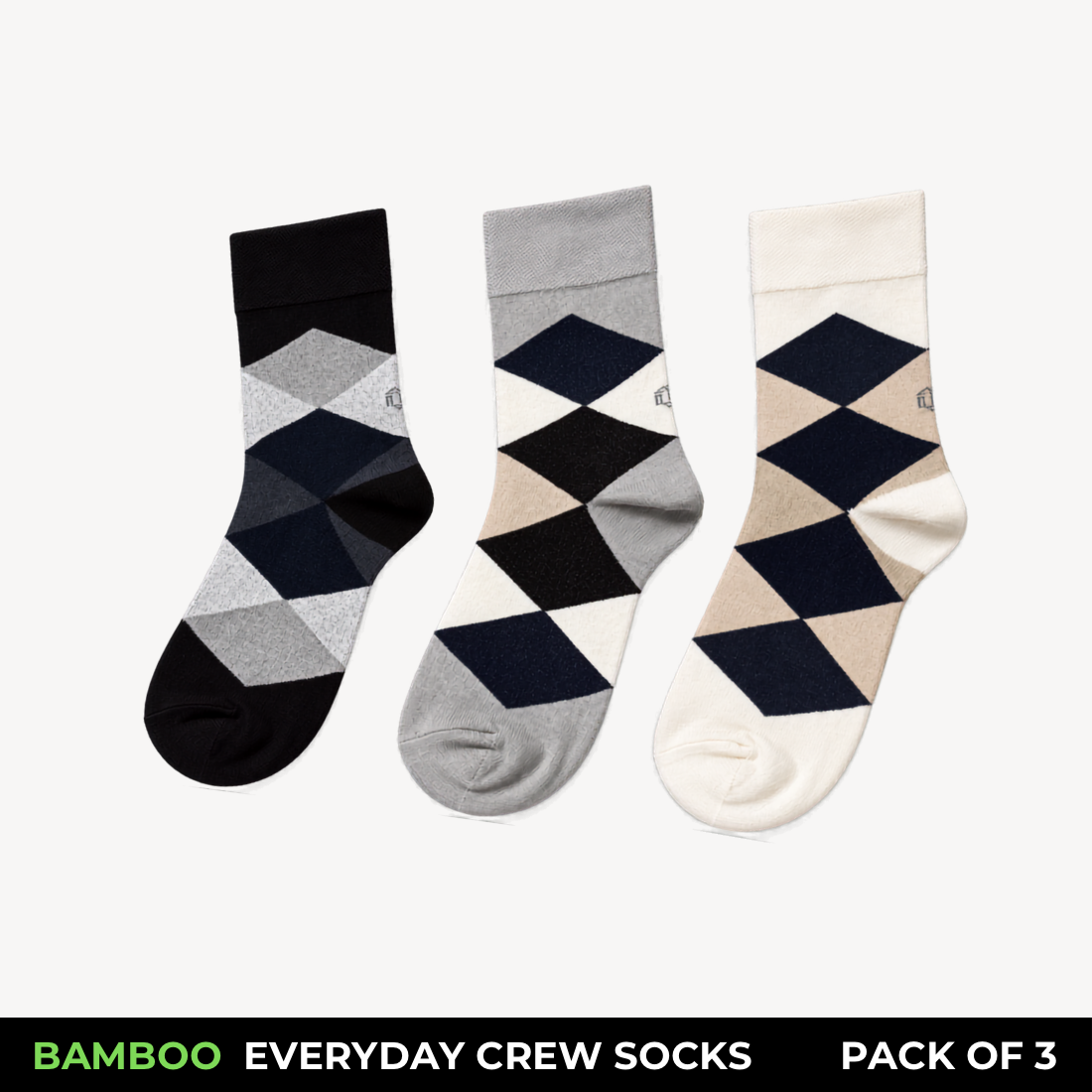 Bamboo Everyday Argyle Crew Socks – Pack of 3