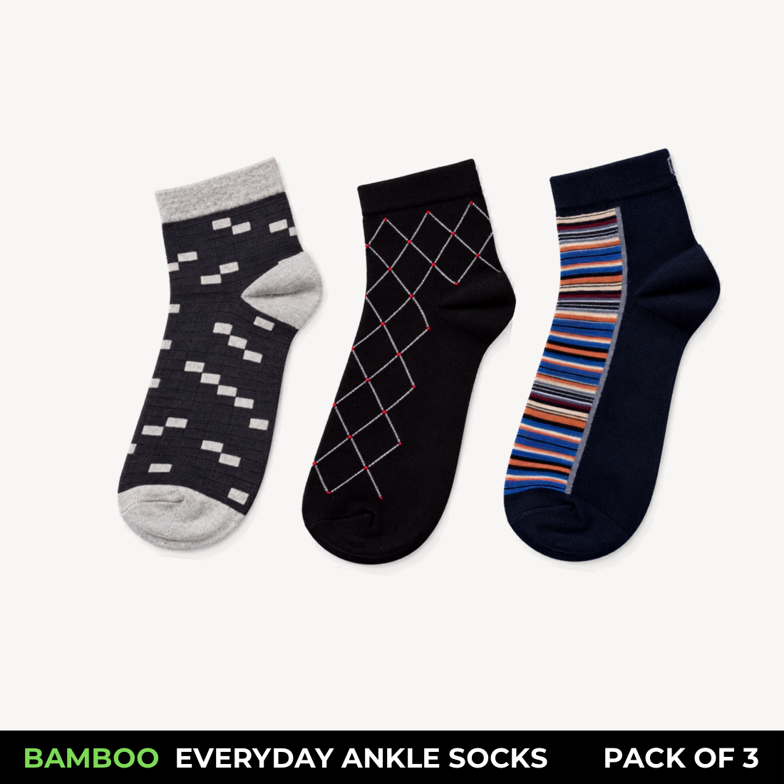 Corbel Urban Pattern Bamboo Ankle Socks – Pack of 3