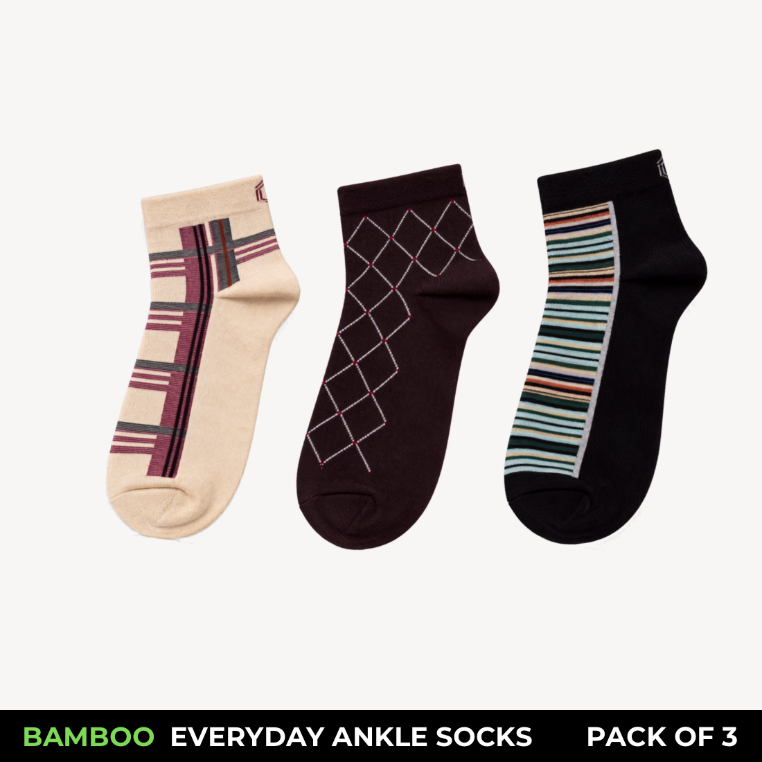 Corbel Signature Pattern Bamboo Ankle Socks – Pack of 3